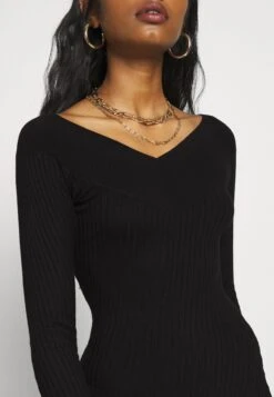 V Ausschnitt Ripp Mini Bodycon Strickkleid - Etui-Jurk - Black -Even&Odd 3c3e46963b93497d9bf0fec0cb03fd50