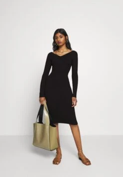 V Ausschnitt Ripp Mini Bodycon Strickkleid - Etui-Jurk - Black -Even&Odd 6f472cb7ac3146d6841f31416fbaa27b
