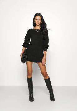 Even&Odd Schulterfrei Mini Strickkleid - Gebreide Jurk - Black -Even&Odd c7a56604729348a5bc773f096bd06b32