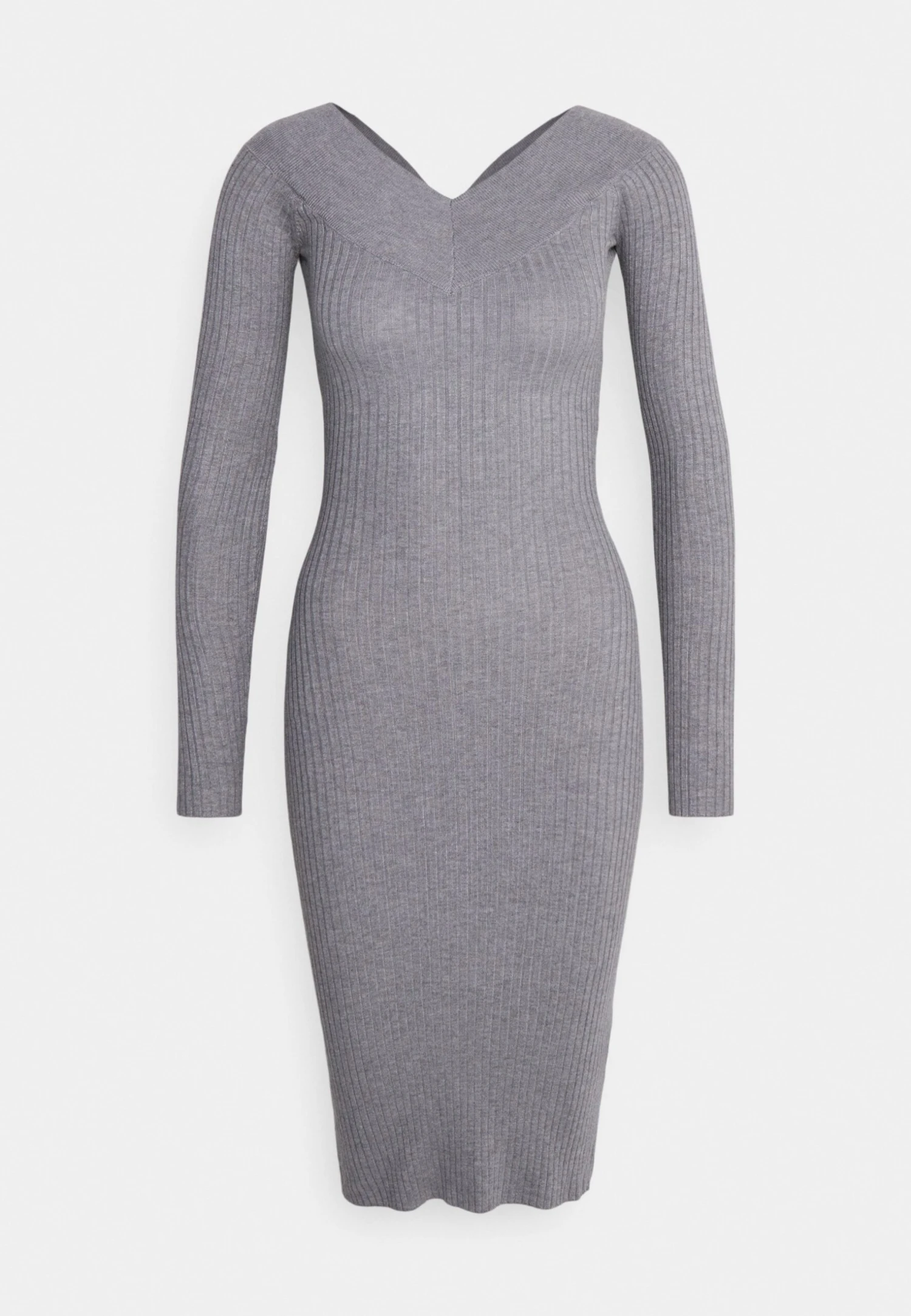 Even&Odd V Ausschnitt Ripp Mini Strickkleid - Etui-Jurk -Mottled Grey 6 Even&Odd V Ausschnitt Ripp Mini Strickkleid - Etui-Jurk -Mottled Grey - Afbeelding 5